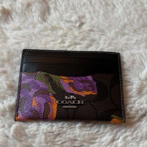 Coach Black and Purple Floral Card Case